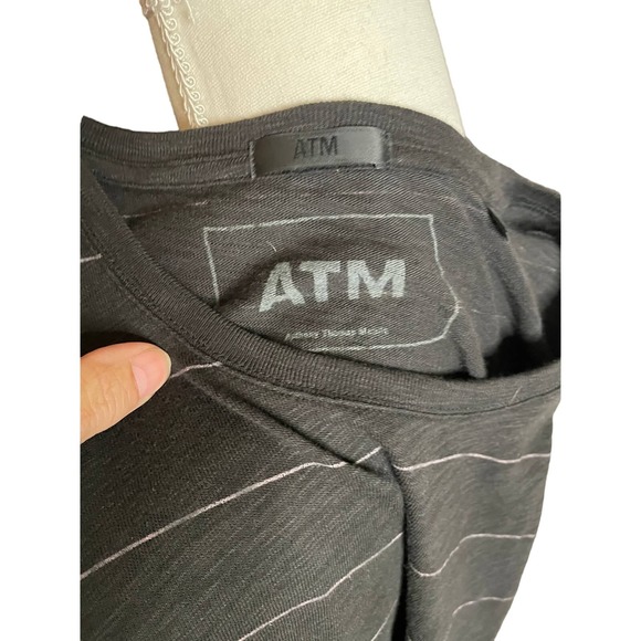 ATM Womens Crew Neck T-Shirt Top Striped Long Sleeve Size XS Black - Picture 6 of 7
